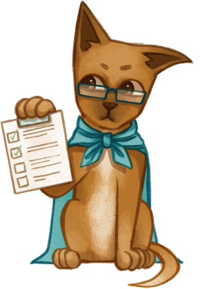 Hund Friedo mit einer Checkliste