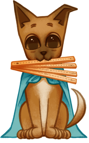 Hund Friedo mit einem Zollstock