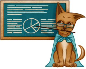 Hund Friedo als Lehrer vor Tafel